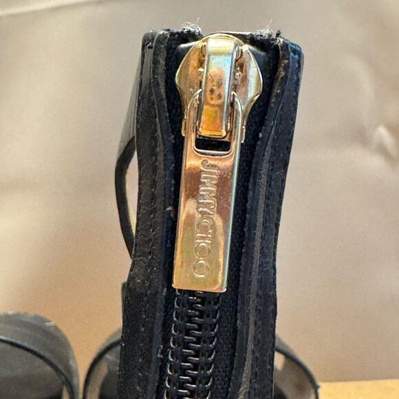 Jimmy Choo Valla-Style Black Leather Block Heel Sandals w/ Chain Detail, Size 38 - Picture 9 of 13